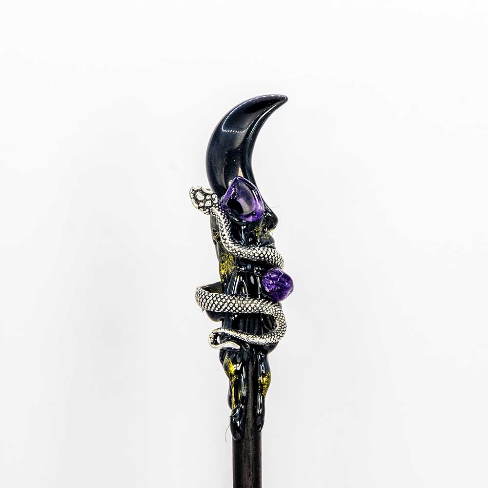 Magic Wand w/ Gift Box - Black Obsidian Moon & Snake (Each): Black obsidian