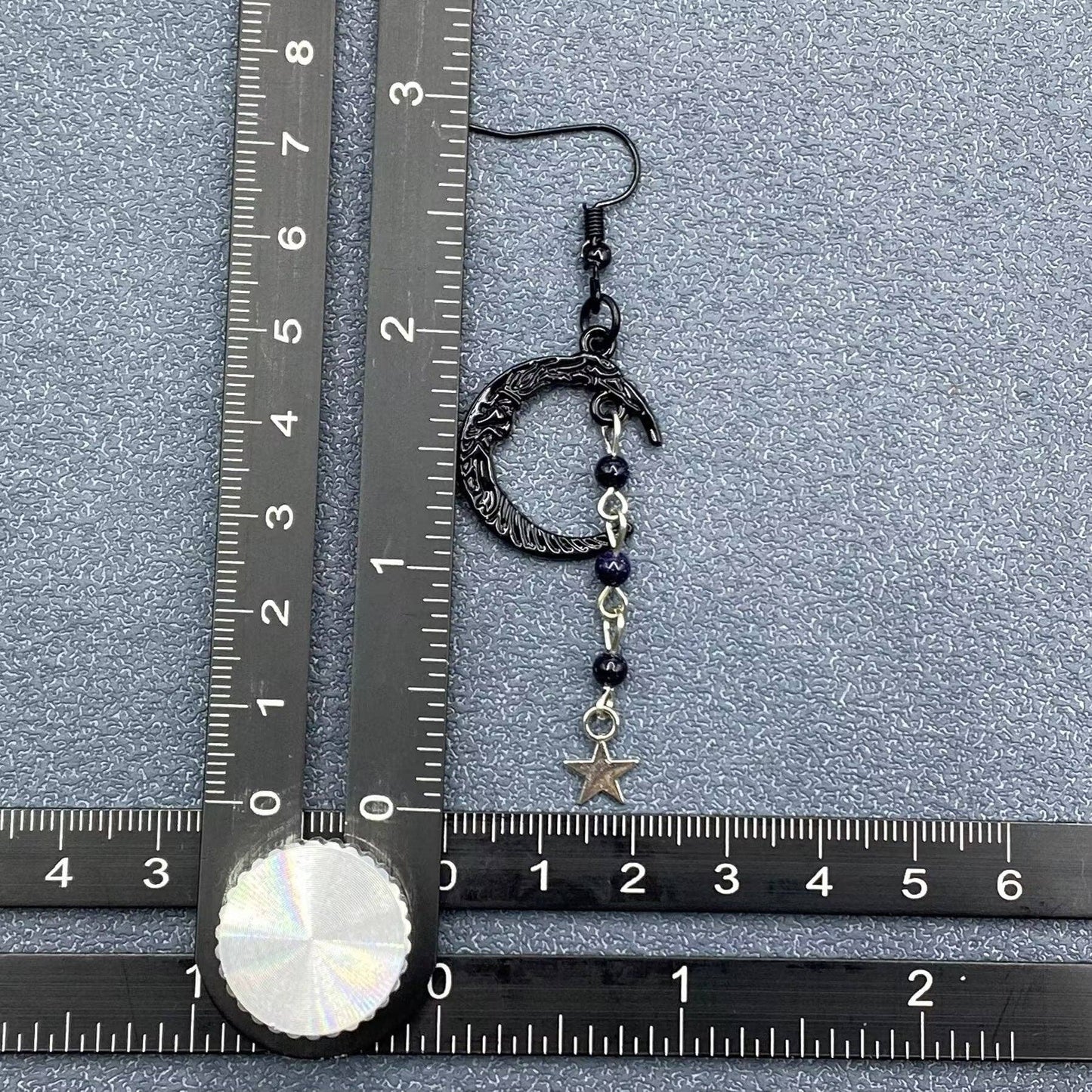 Gothic Black Moon Beaded Fringe Dangle Earrings - GT/MS: Purple