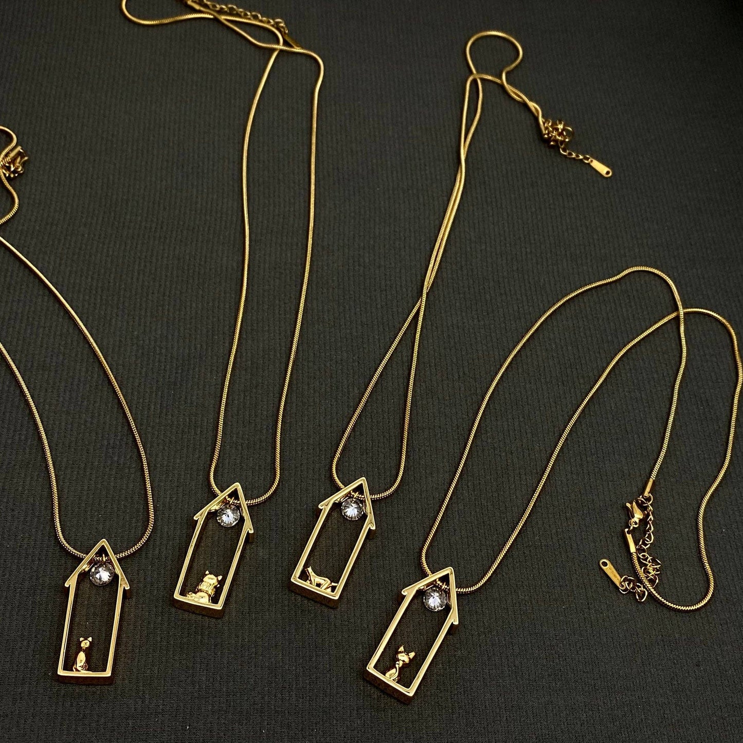 Cat in the House 18K Gold Plated S.Steel Charm Necklace