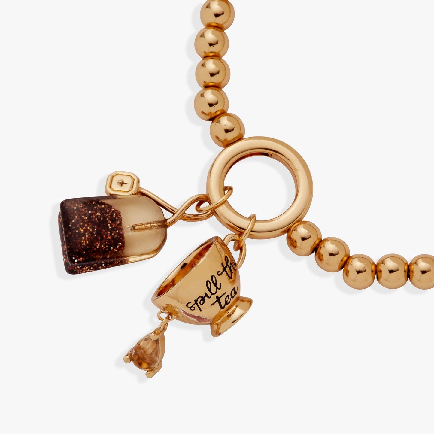 Bracelet - 'Spill the Tea' Cup & Tea Bag Stretch Bracelet: Gold