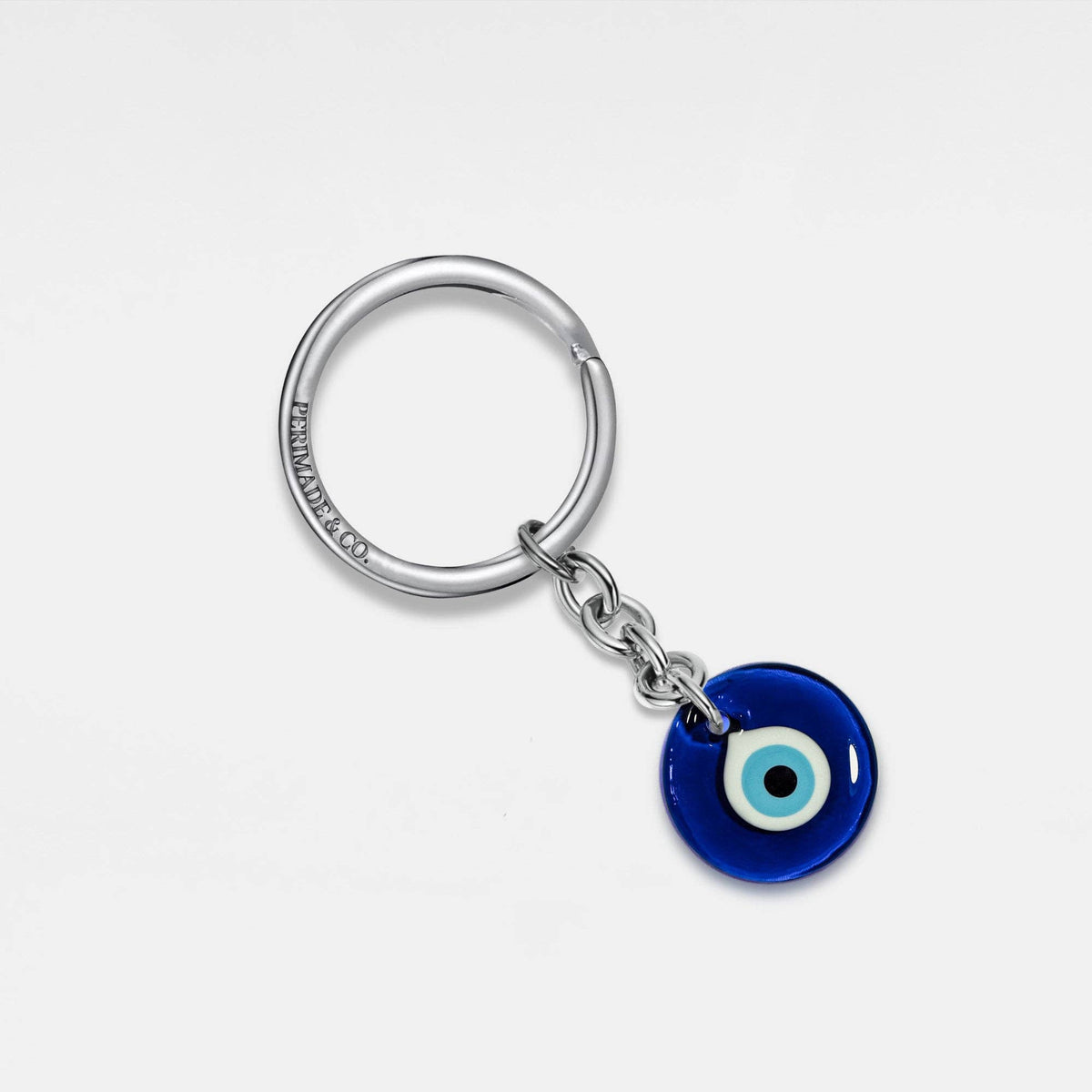 Glass Turkish Evil Eye Nazar Keychain in Stainless Steel