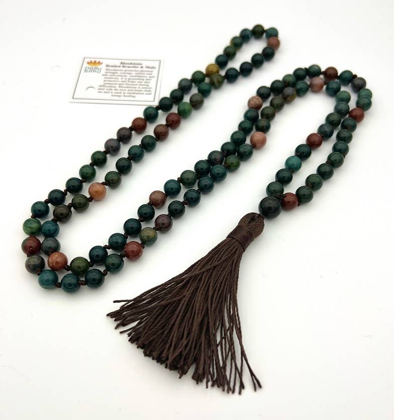 Mala - Bloodstone Knotted 108 Bead Mala 8mm