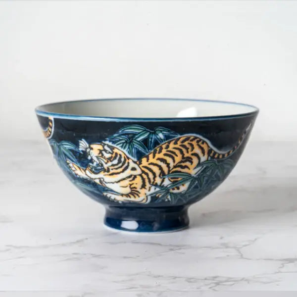 Tiger Design Porcelain Bowl Navy