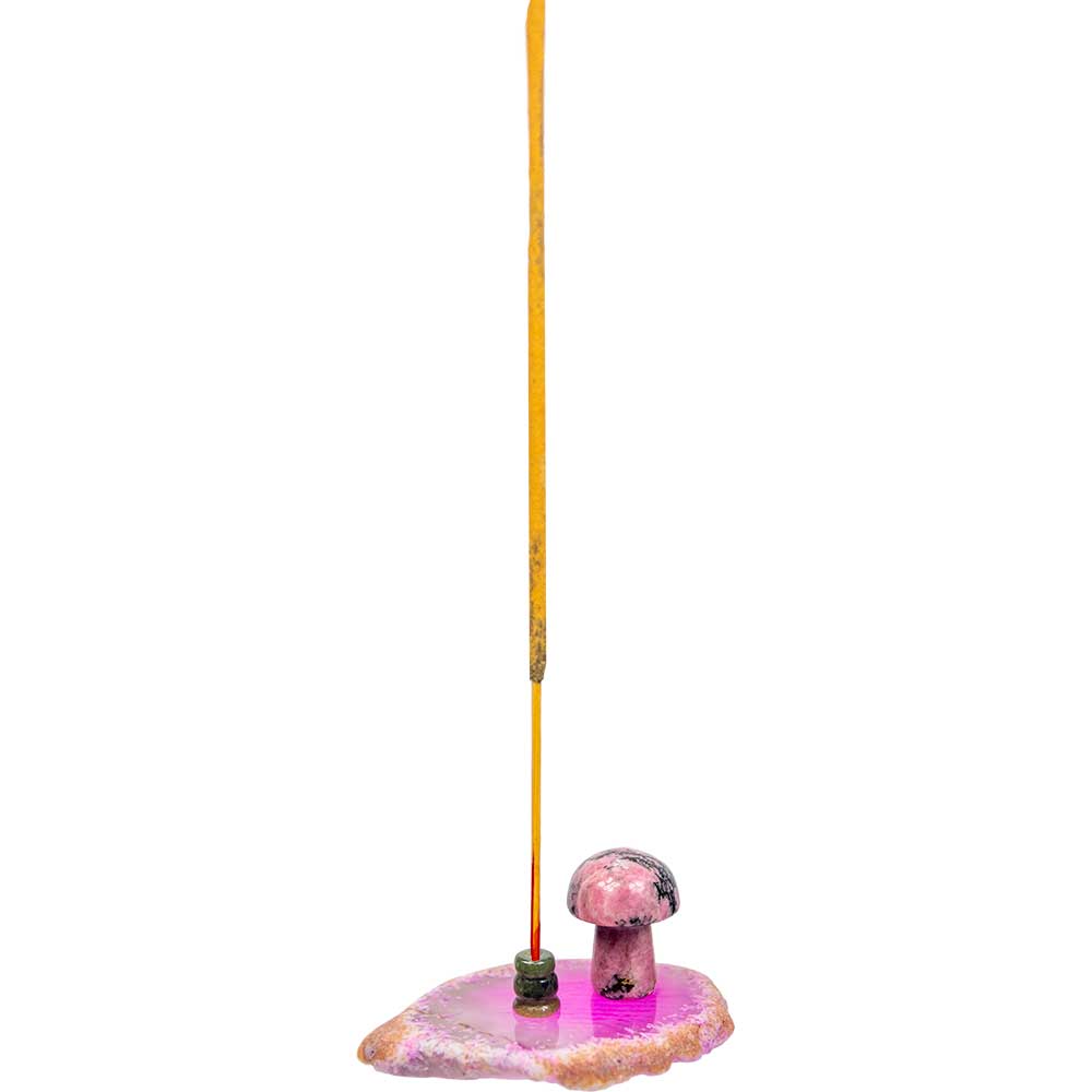 Agate Slice Incense Holder w/ Gemstone Mushroom - Asstd: Agate