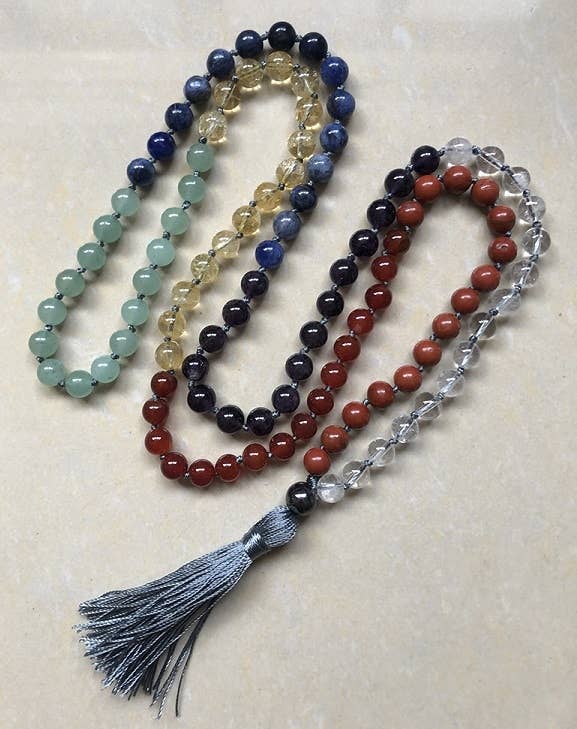 Mala - Real Gemstone Chakra Knotted 108 Bead - Prayer Beads 8mm