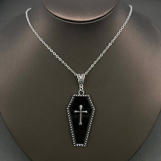 Gothic Cross Coffin Necklace - Black