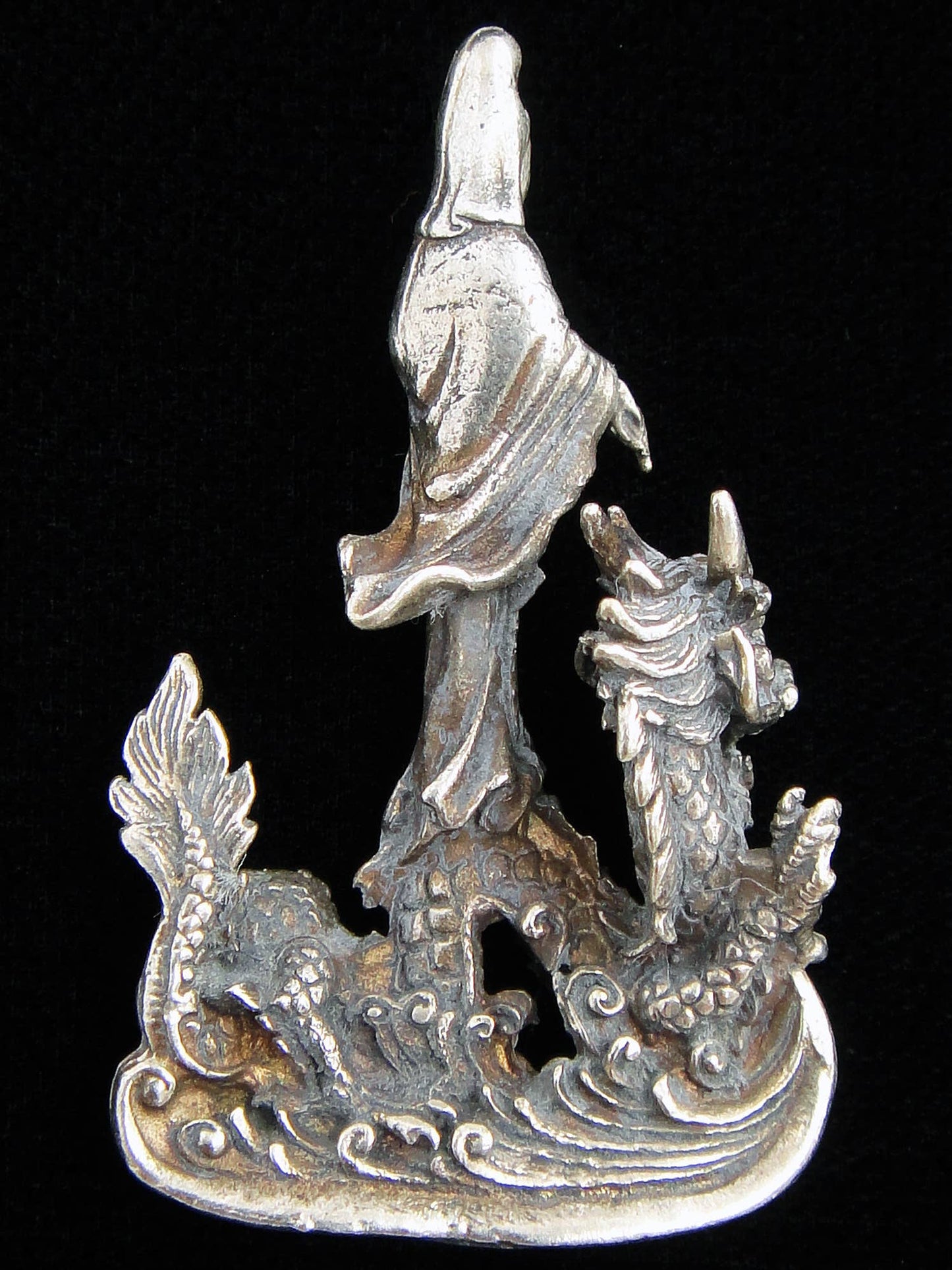 Brass Deity Statuette -Small- Quan Yin on Dragon