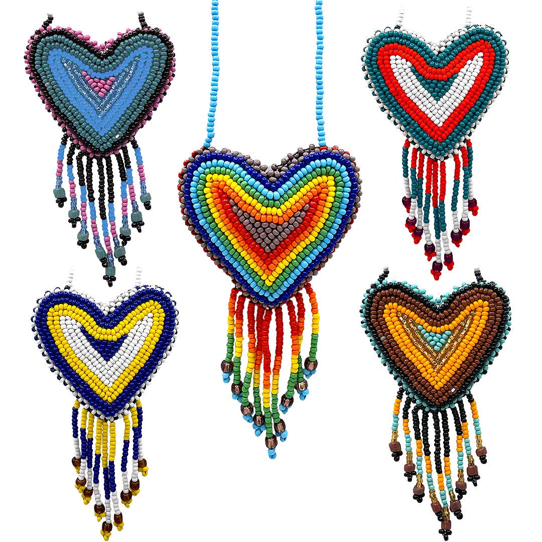 Seed Bead Heart Fringe Medicine Pouch Necklace Stash Bag