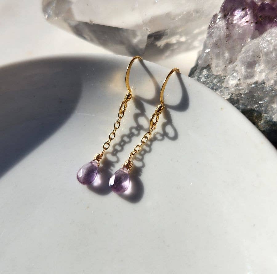 Light Amethyst Dainty Chain Earrings
