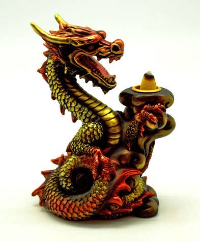 Dragon Backflow Incense Burner - Red & Gold