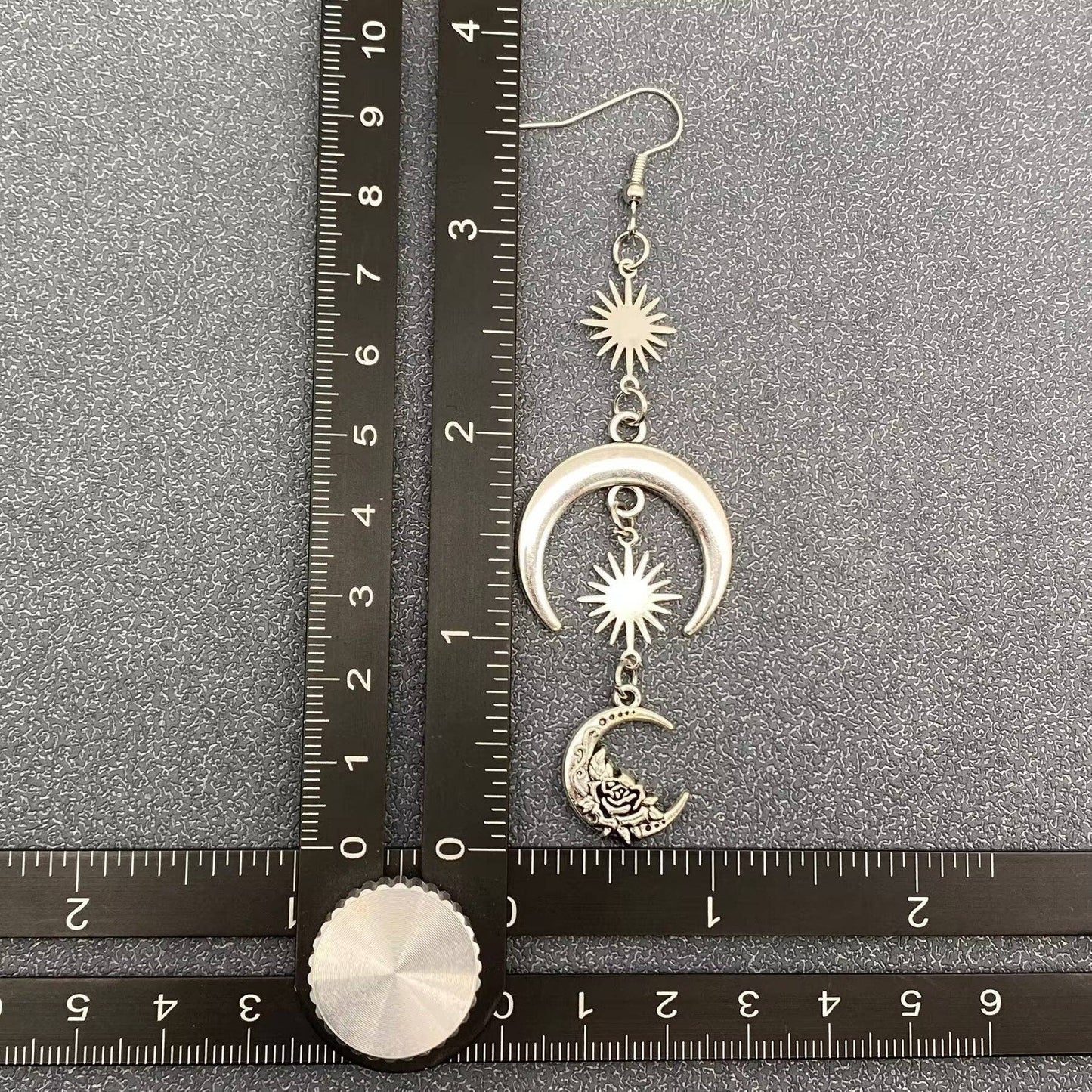 Silver Tone Star Moon Linked Dangle Earrings - MS