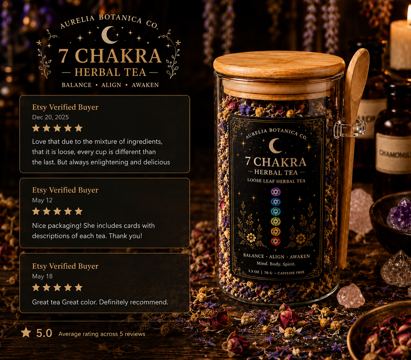 Chakra Balancing Loose Leaf Herbal Tea for Ritual & Meditation | Spiritual Tea Blend for Mindfulness, Energy Cleansing Intentional Living: Sample Pouch