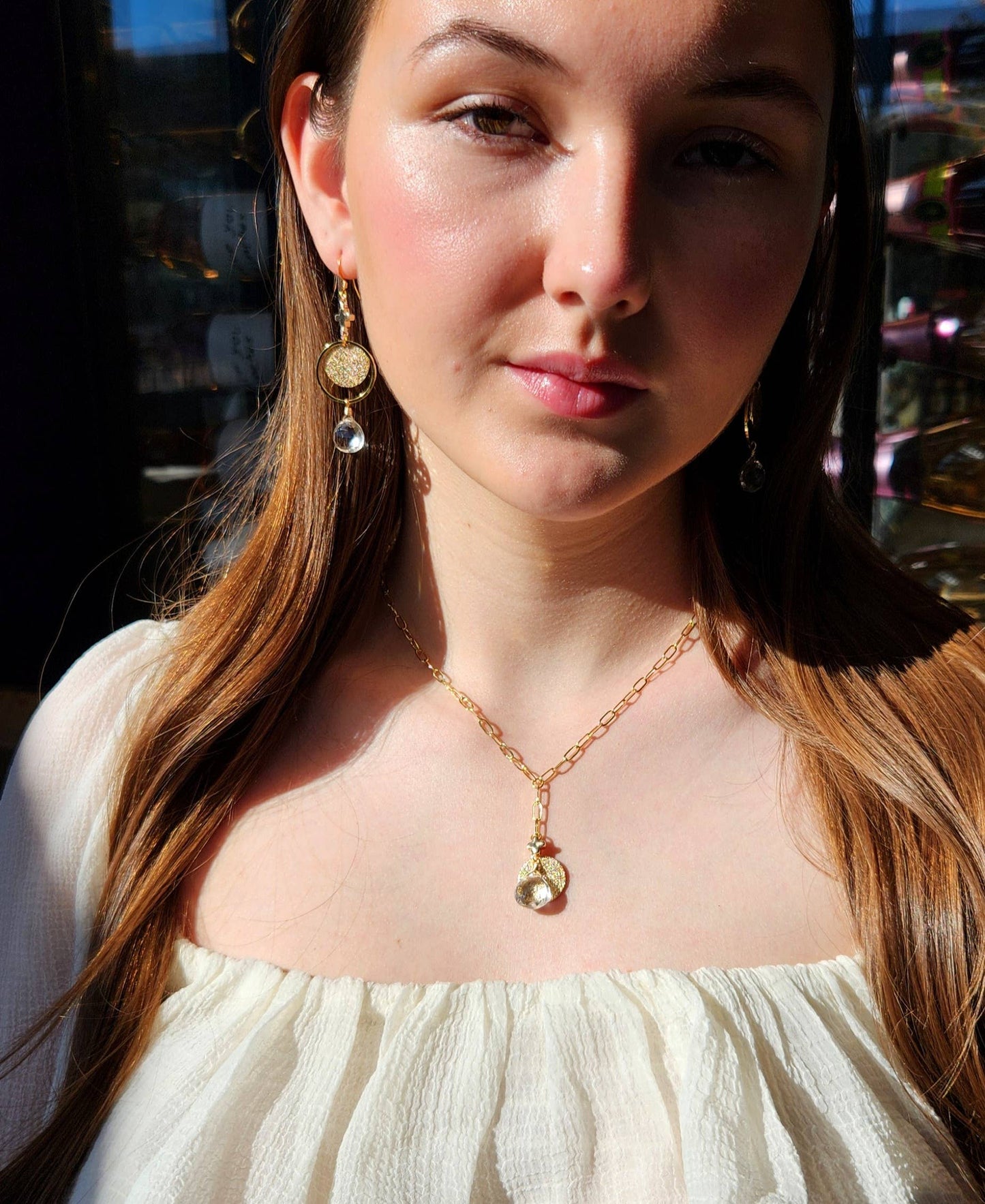 Golden Relic Quartz Y Necklace