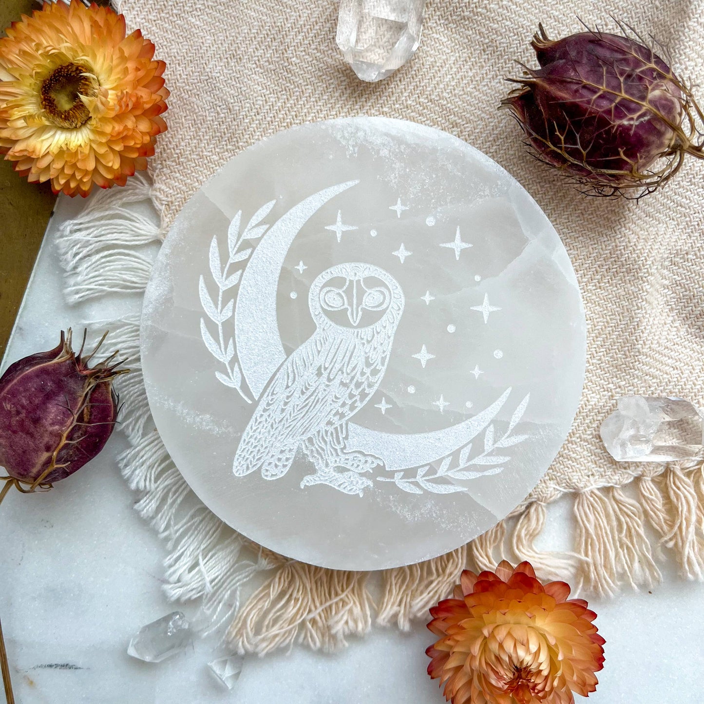 Owl Moon Selenite Charging Plate - Peach Selenite / Small (2.75"-3")