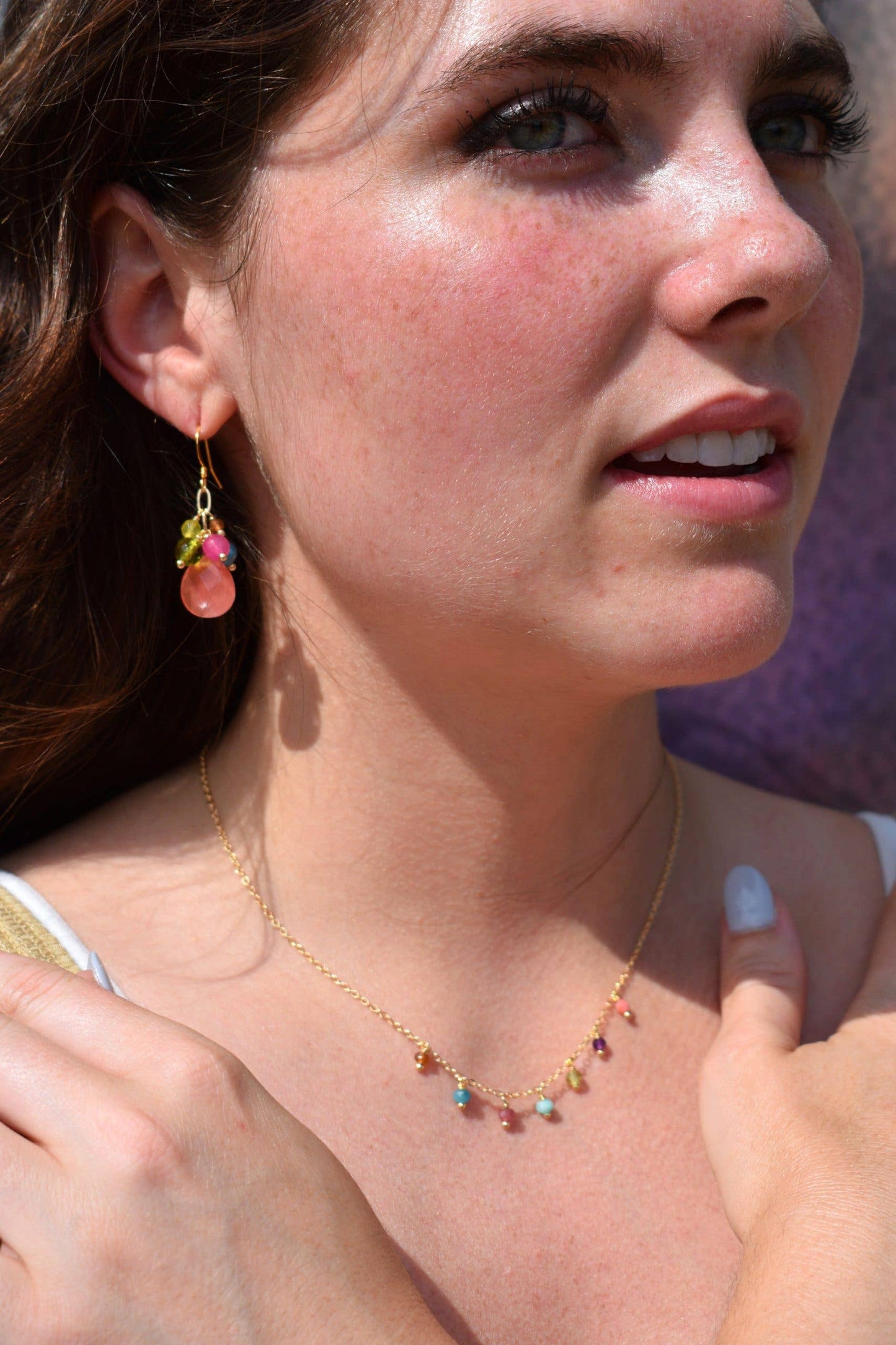 Color Bird Multicolor Dainty Gemstone Fringe Necklace