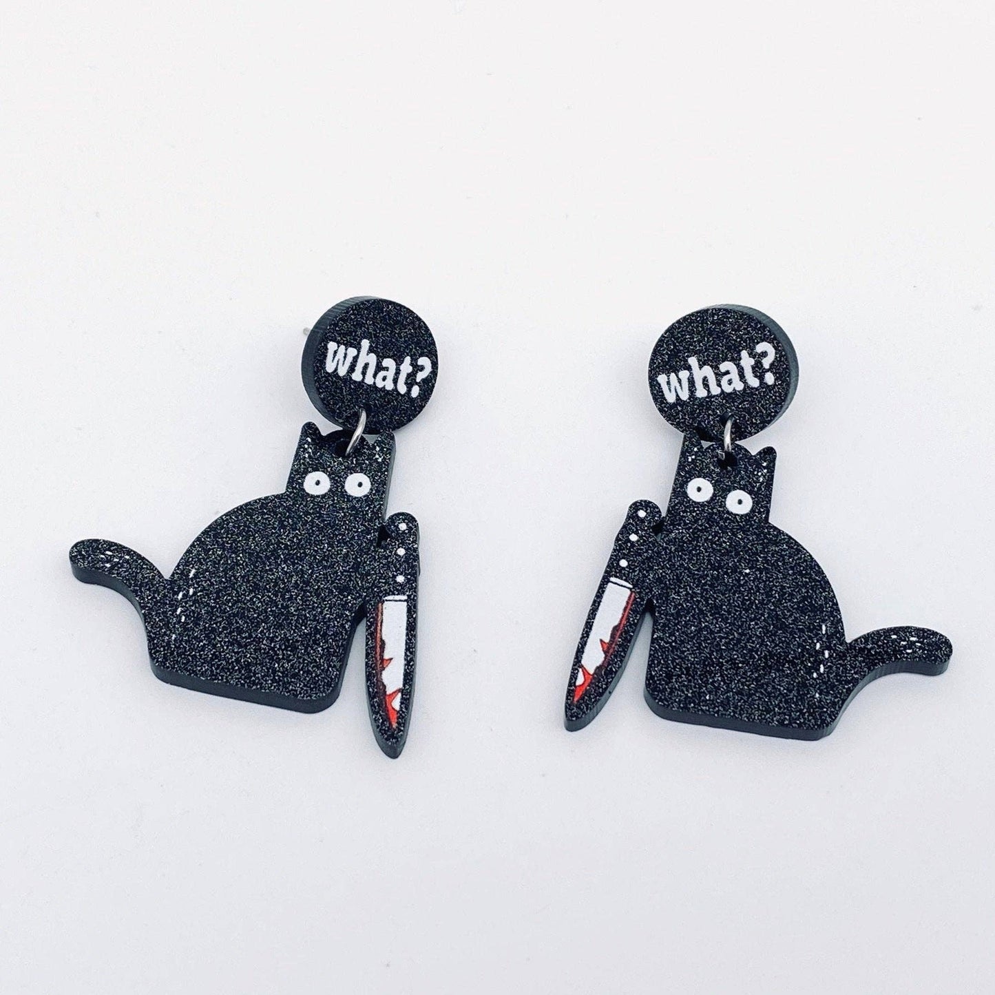 Earrings - Black Cat "What?" Acrylic Post