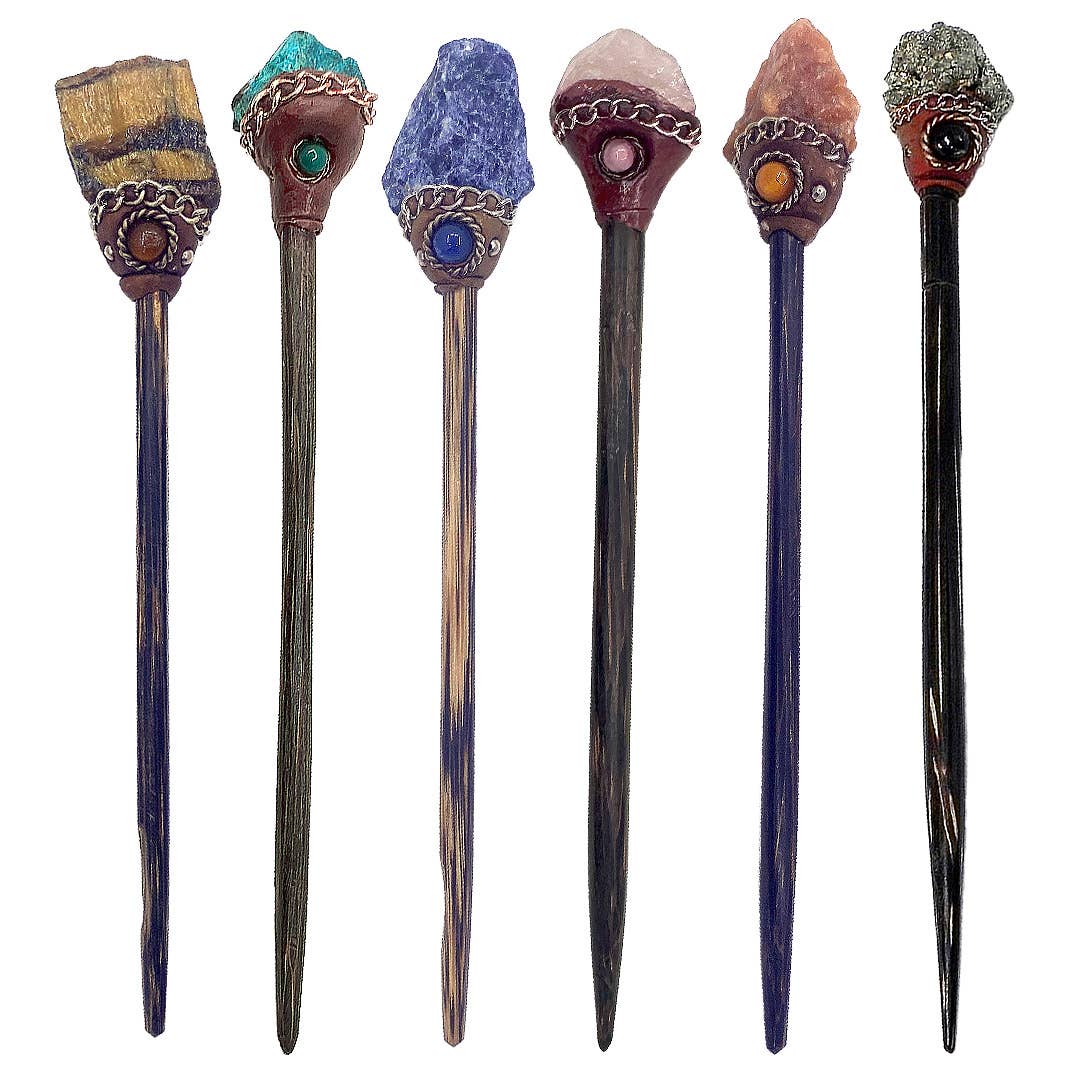 Wooden Hair Sticks - Natural Raw Stone