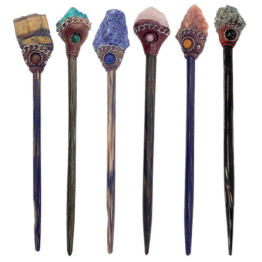 Wooden Hair Sticks - Natural Raw Stone