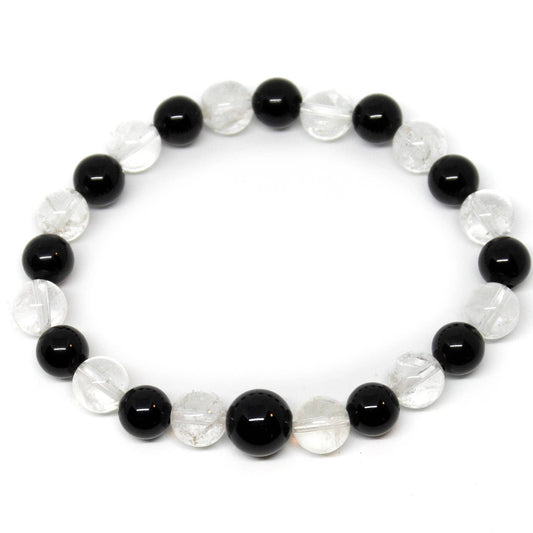 Crystal & Black Obsidian Beaded Bracelet - Wrist Mala - 8mm