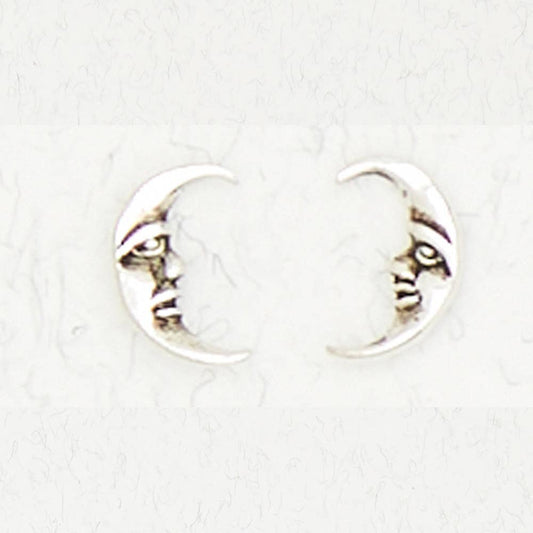 Earrings 12 - Sterling Silver Ear Studs - Moon Face