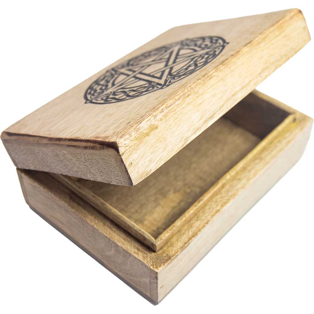 Mango Wood Box Laser Engraved - Pentacle - Beige