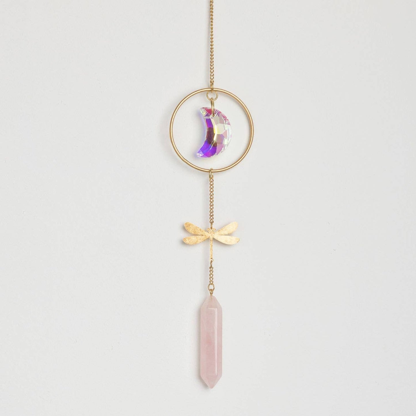 Stone Suncatcher - Dragonfly/Rose Quartz