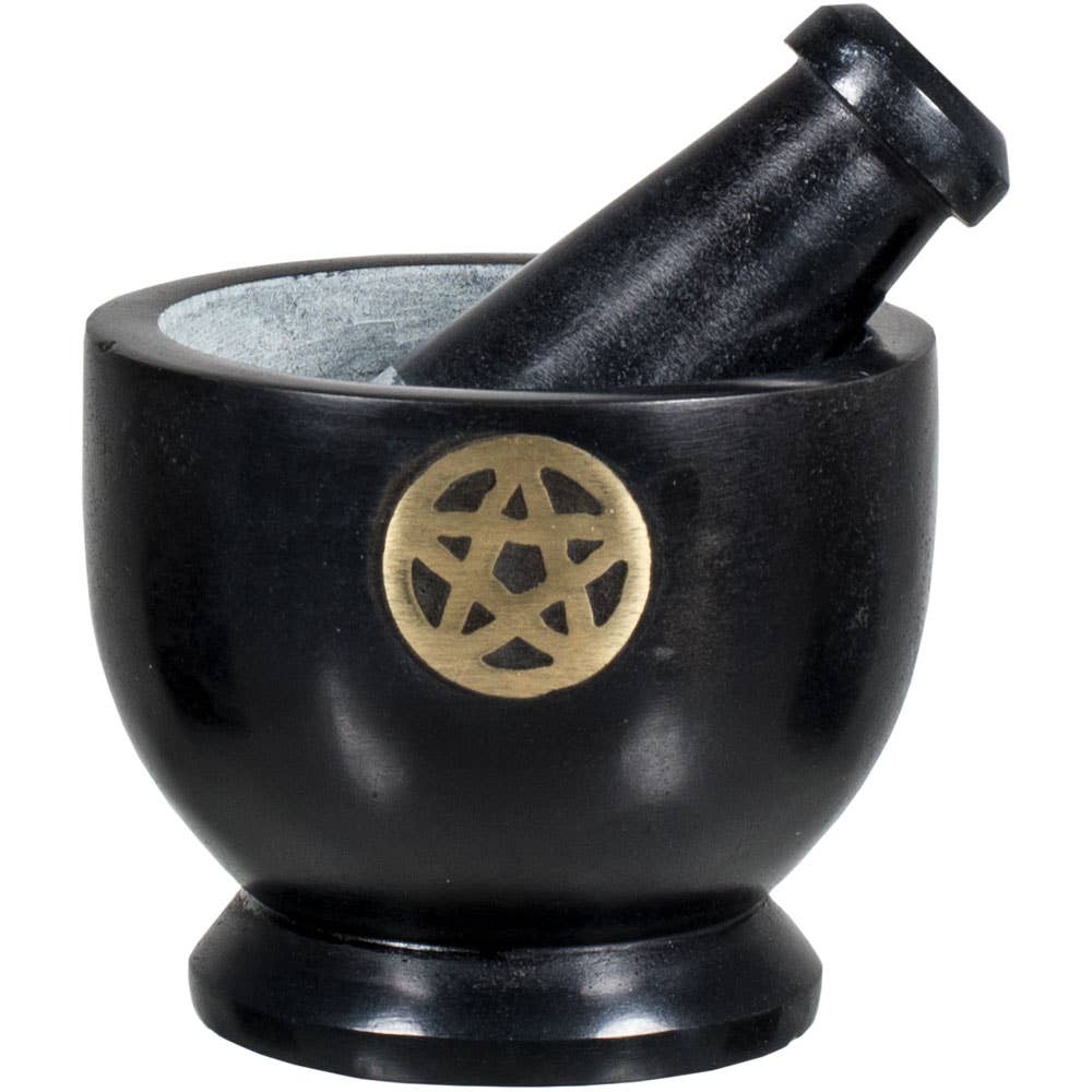 Soapstone Mortar & Pestle Pentacle Finding Black (Each)