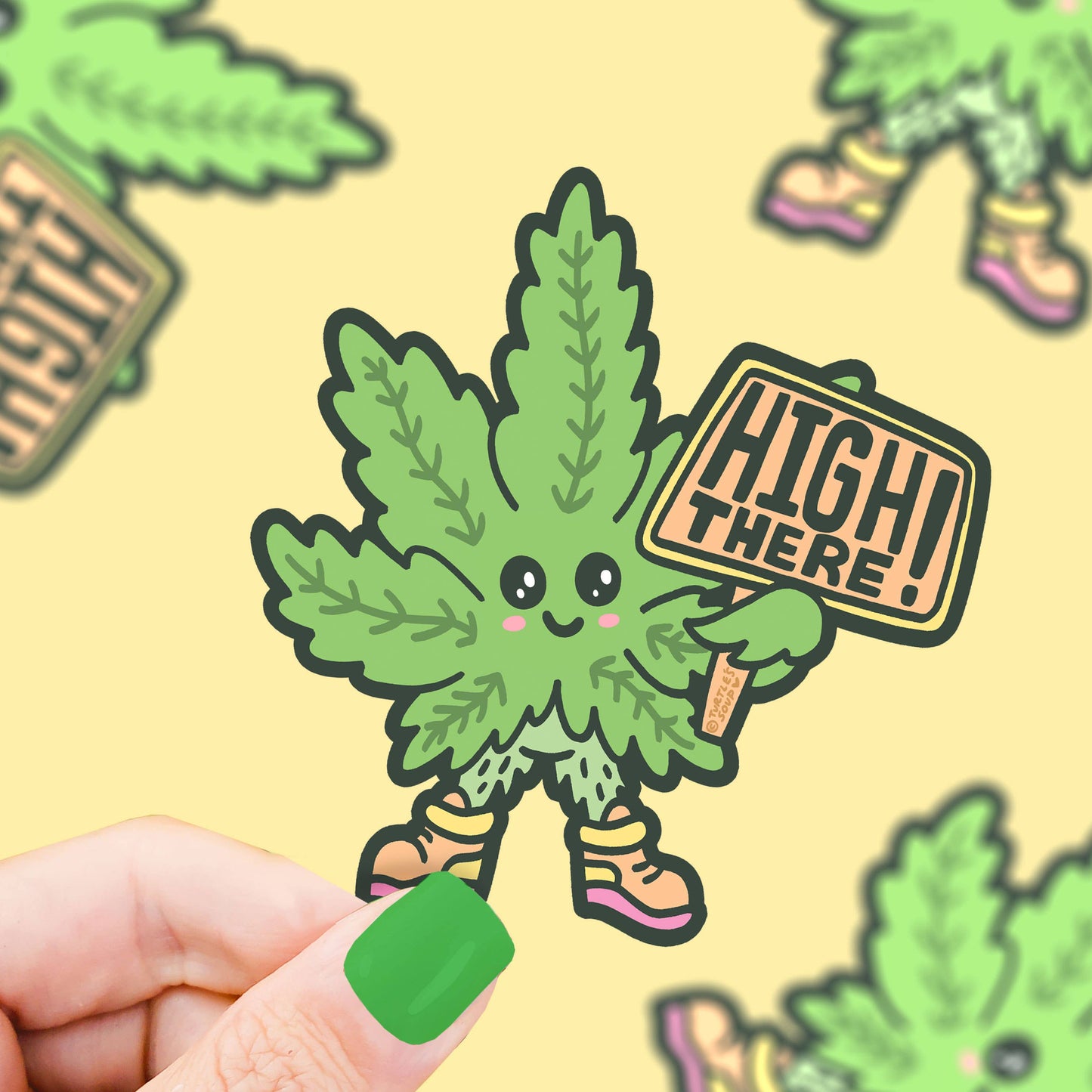 Stickers - TS - High There 420 Cannabis Marijuana Leaf Funny Vinyl