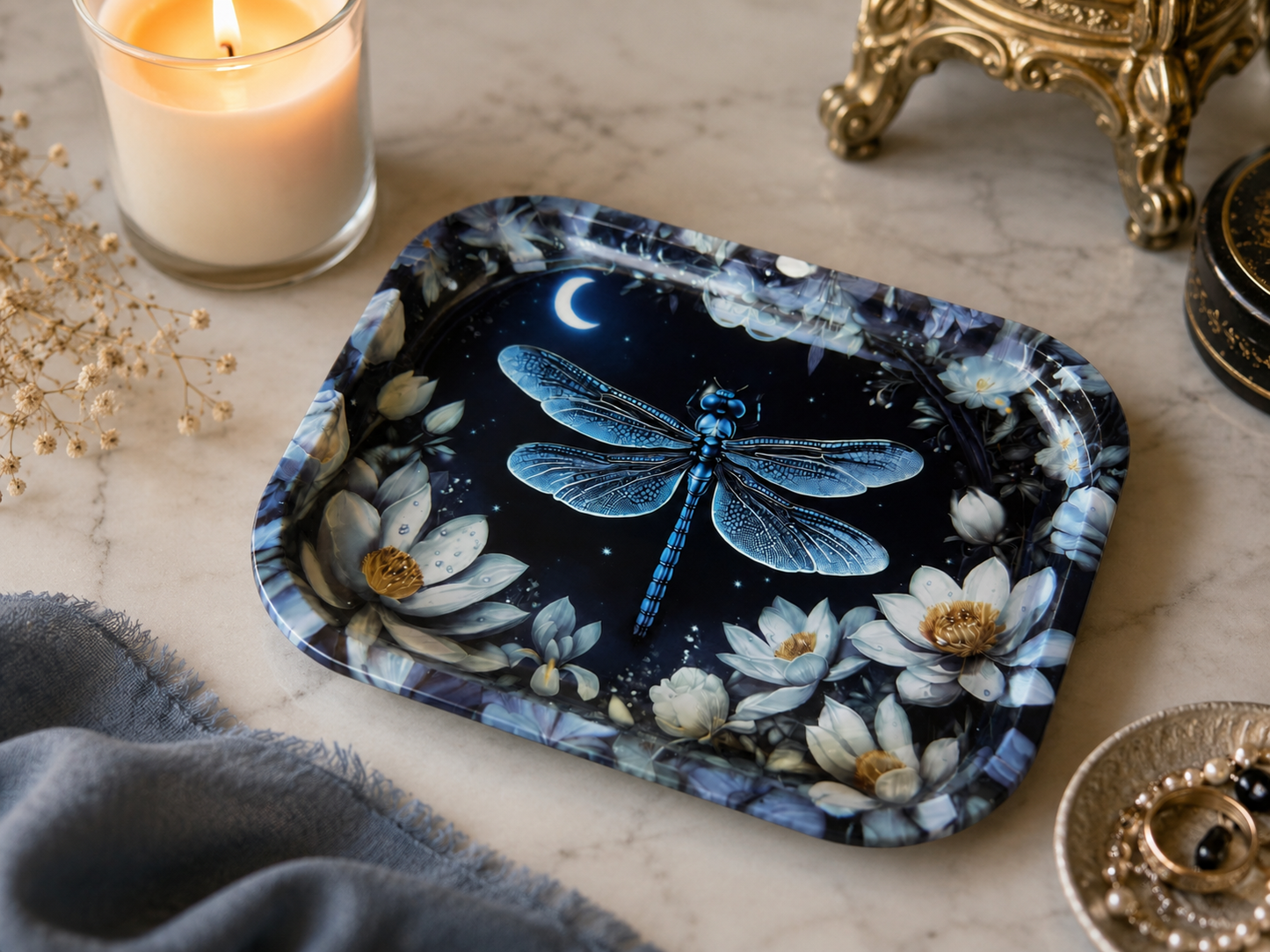 Metal Tray - Moonlit Dragonfly