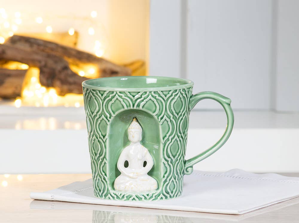 Emboss Taper Mug with Buddha-4"H(14oz)