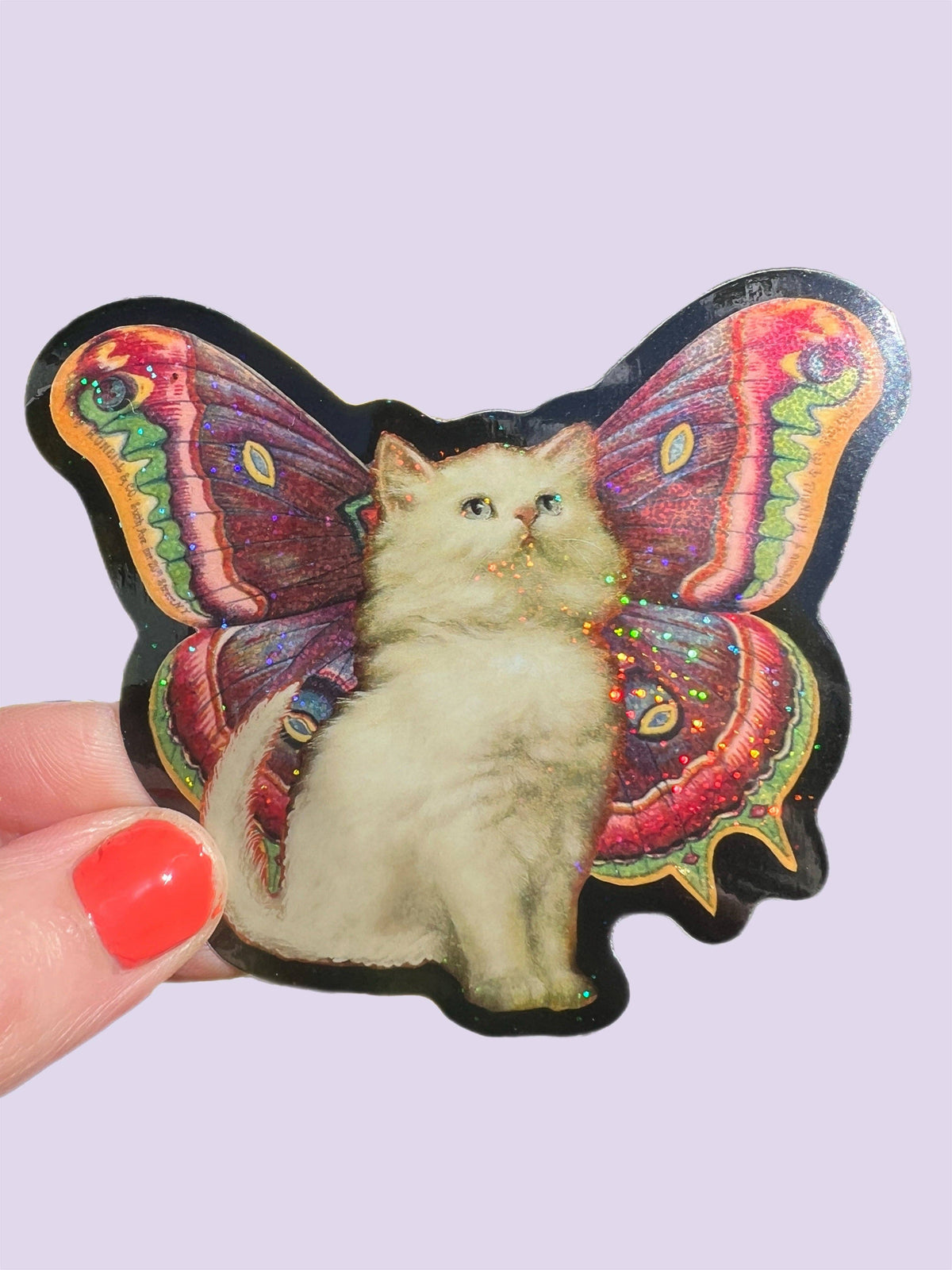 Cat Butterfly Glitter STICKER 3 Inch