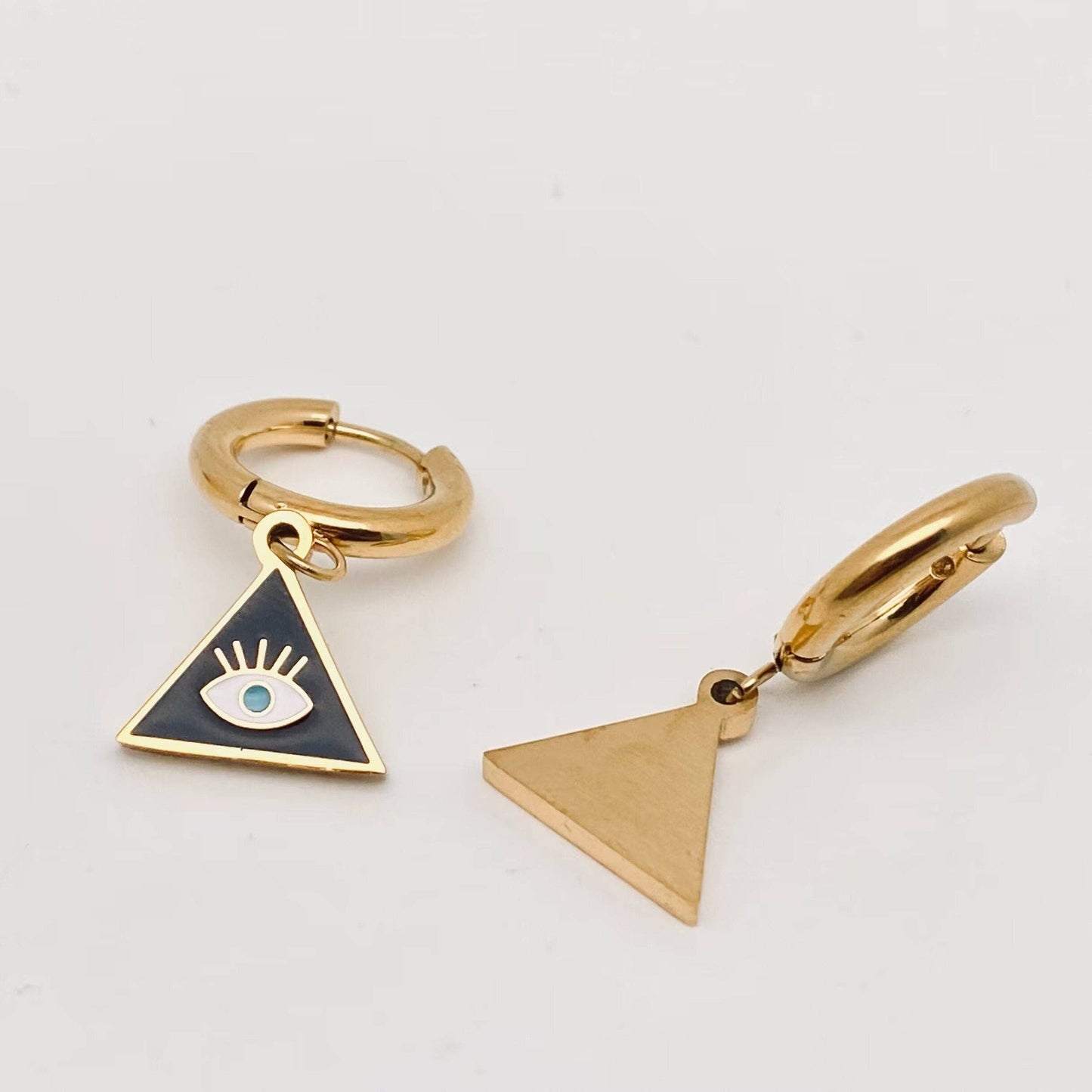 Earrings - Triangle Eye Huggies - Stainless Steel