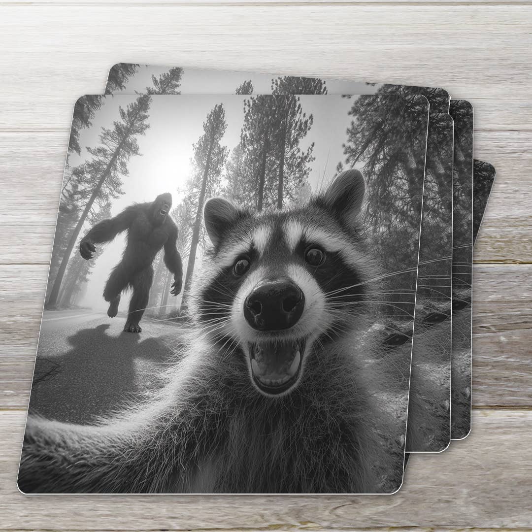 Raccoon Selfie Sasquatch Sticker | Funny Cryptid Vinyl Stick: 3" tall