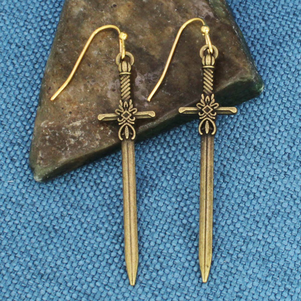 Earrings - Antiqued Gold Sword