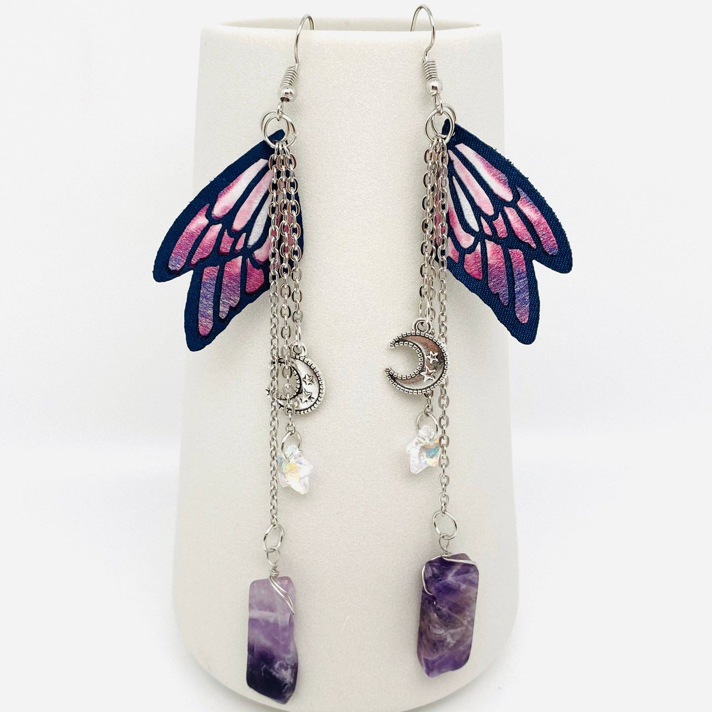 Earrings - Crystal & Butterfly (Amethyst)