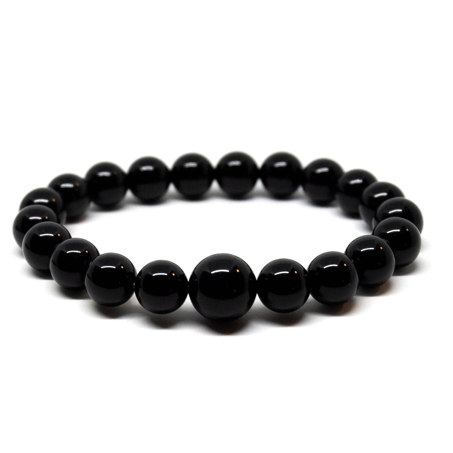 Beaded Bracelet 10 - Long Size Black Obsidian Wrist Mala 10mm