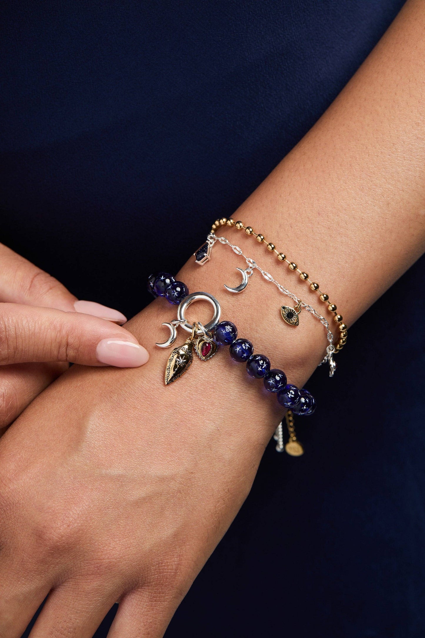 Moon Magic 2 Row Charm Bracelet: Two Tone