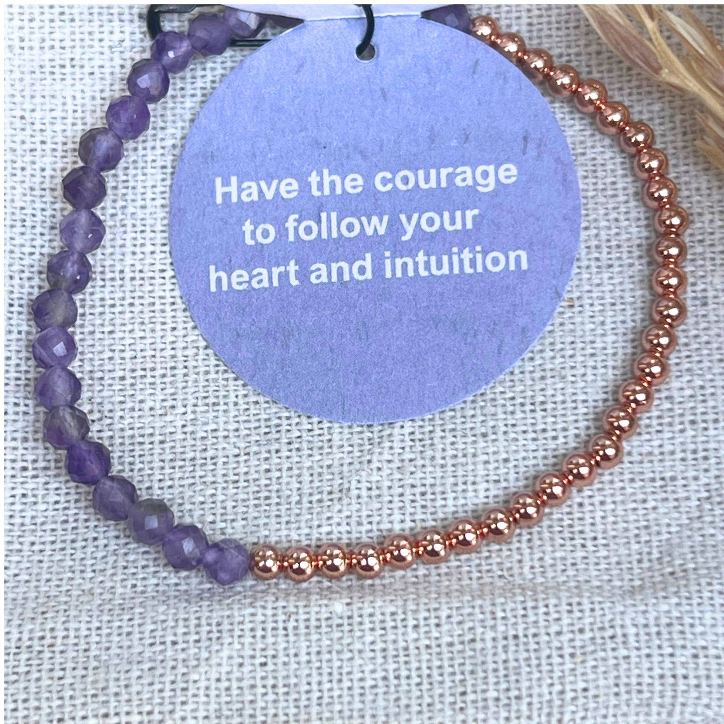 Dainty Multi-Faceted Amethyst beads + Copper Bracelet