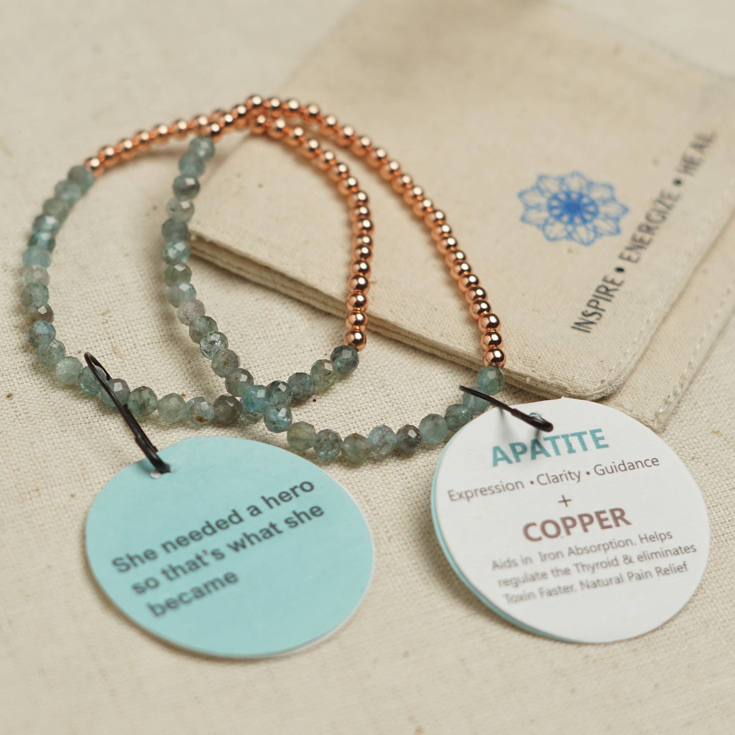 Dainty Blue Apatite beads + Genuine Copper Bracelets