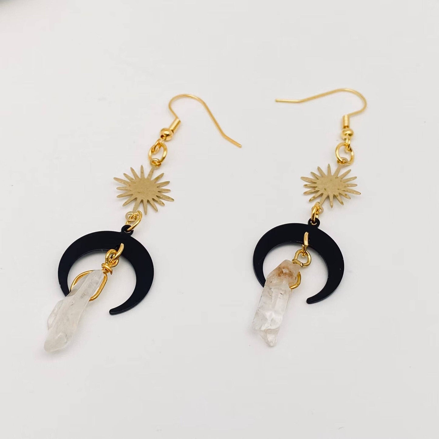 Earrings - Black Moon Crystal Charm