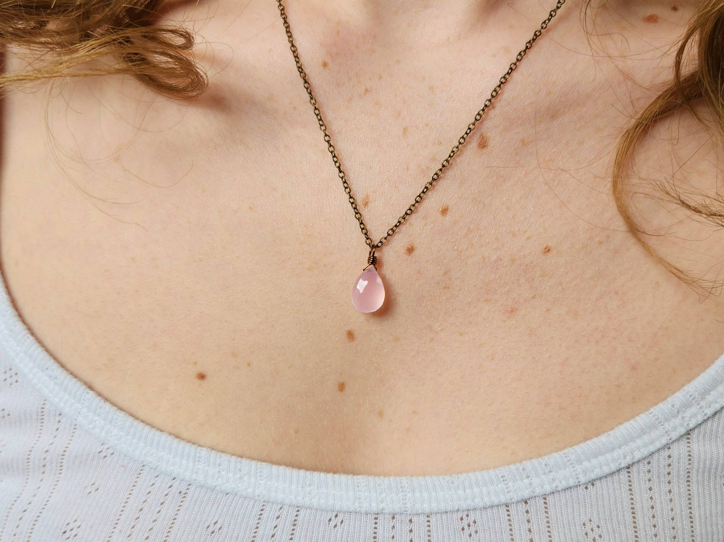 Simple Rose Chalcedony Classic Teardrop Pendant Necklace