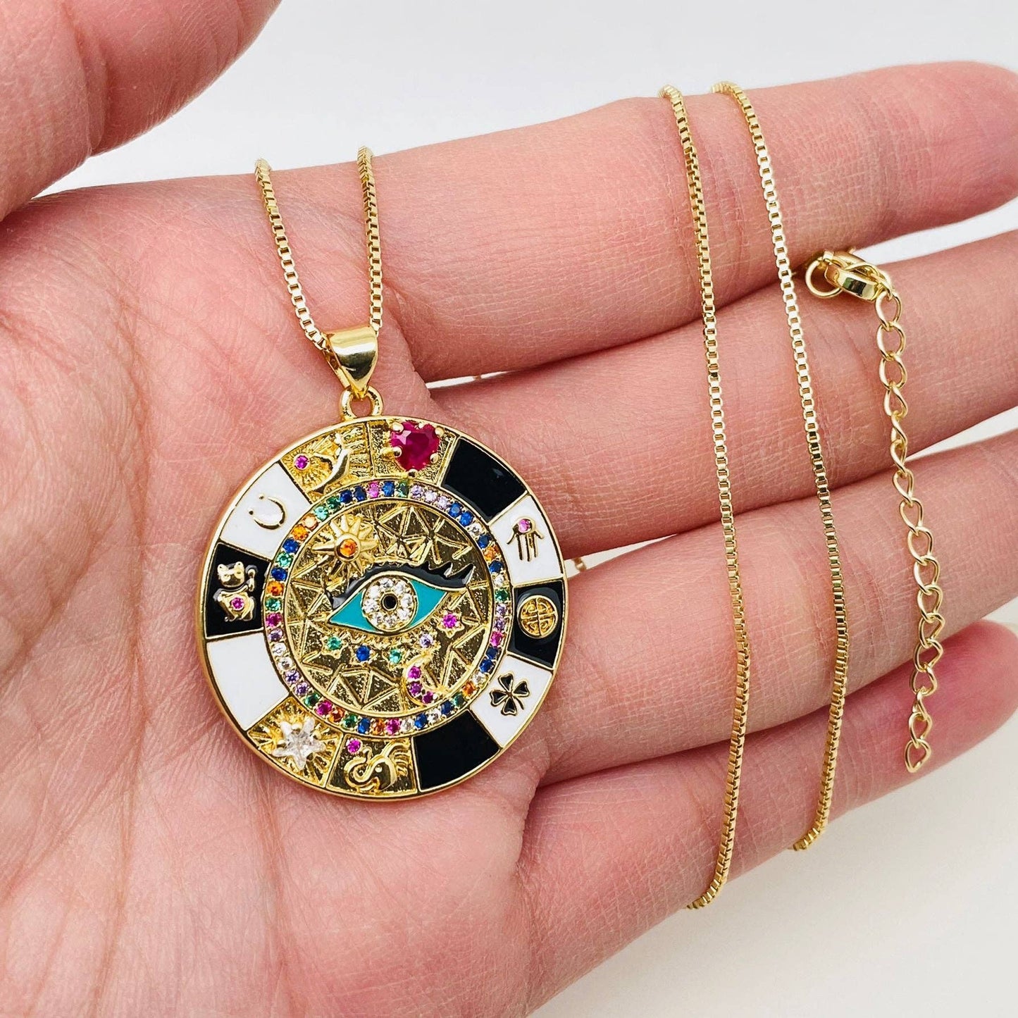 Necklace - Cubic Zirconia Enamel Devil's Eye Compass