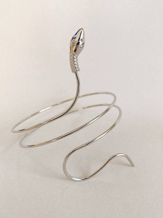 Exaggerated Twisted Winding Snake Armband Bracelet: Silver