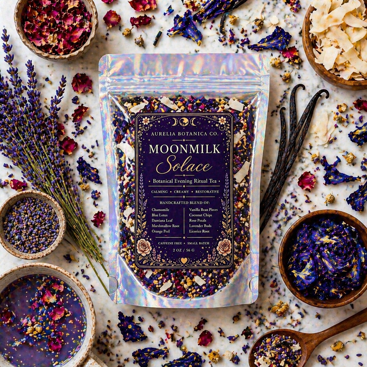 Moonmilk Solace Ritual Tea | Blue Lotus & Damiana | Nighttime Euphoria: Apothecary Jar