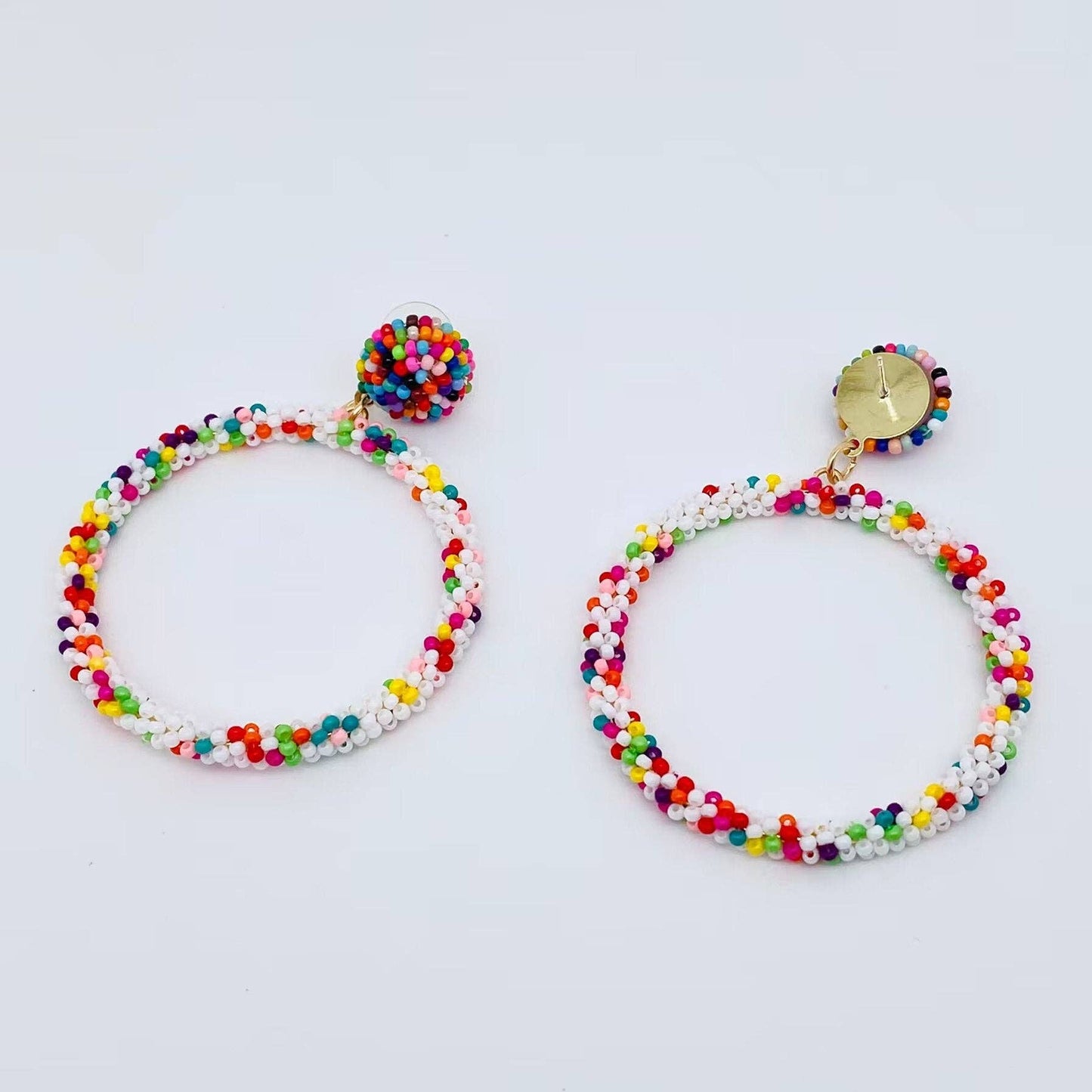 Earrings - Beaded Circle Post - Acrylic