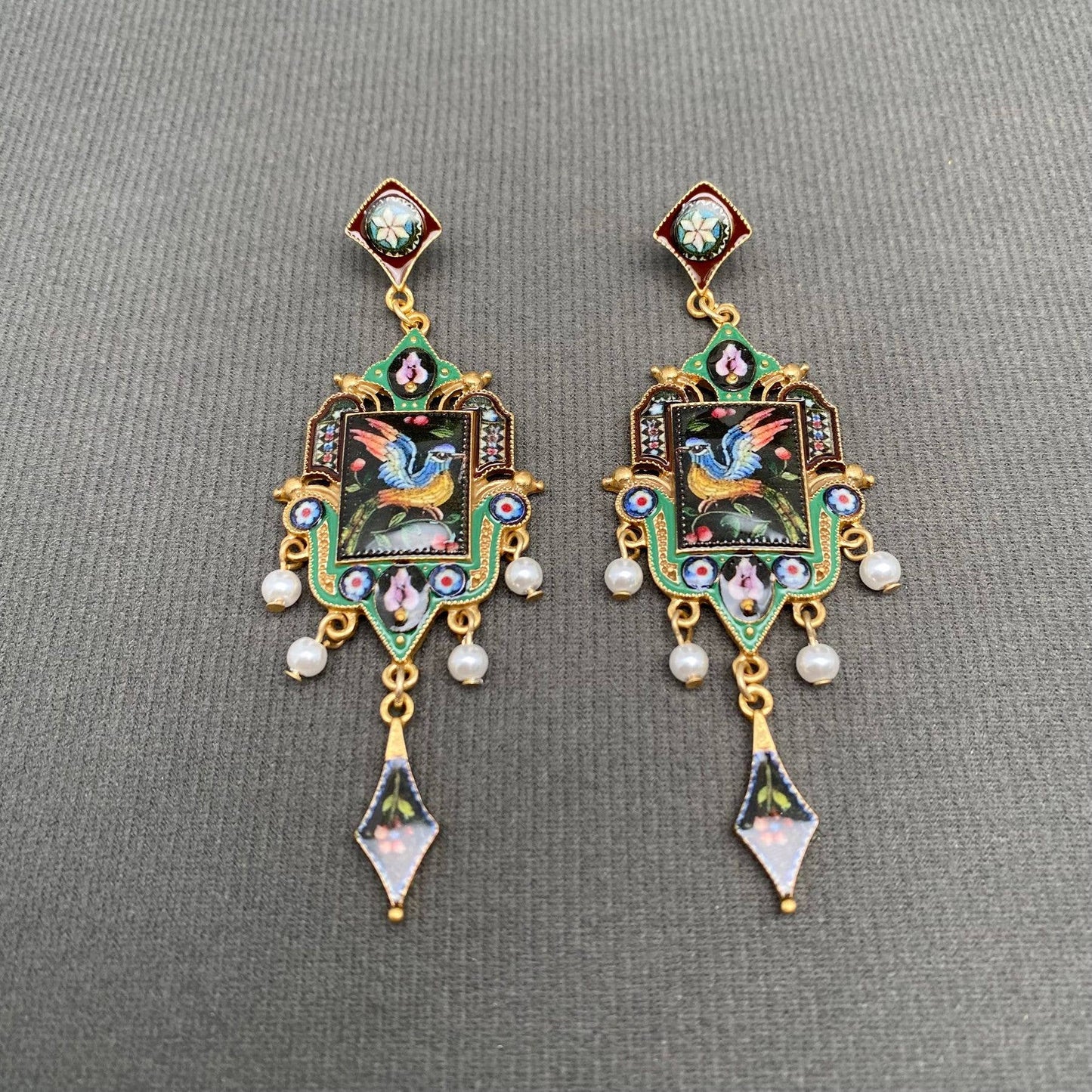 Earrings - Vintage Bird Pattern