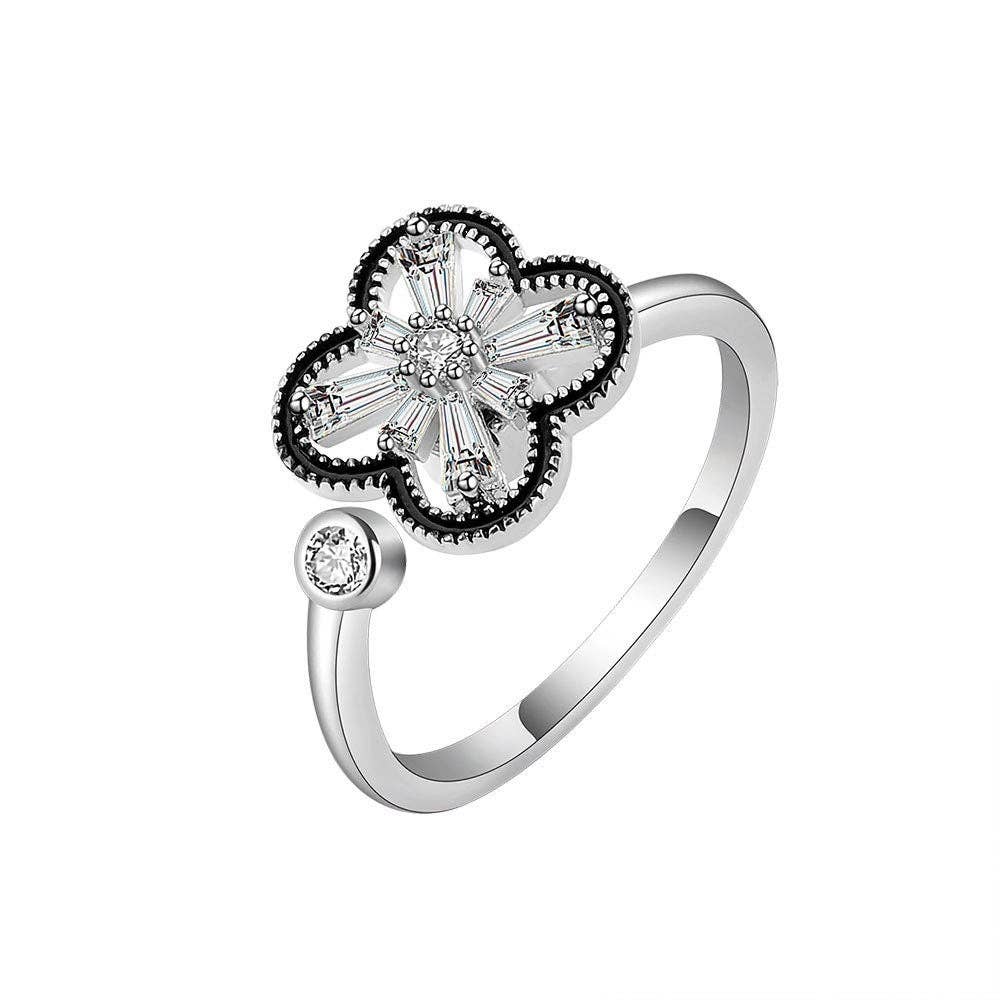 Four Leaf Clover Fidget Spinner Ring in 925 Sterling Silver: Gold / Solid Copper