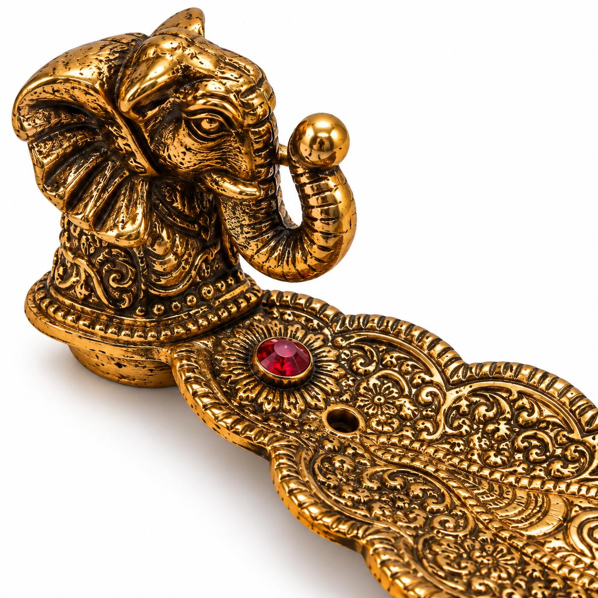 Elephant Incense Stick Holder & Ash Catcher – Ornate Gold-To