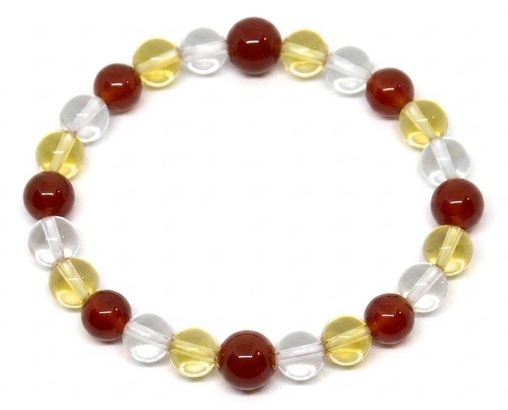 Carnelian, Citrine, Clear Quartz Bracelet 8mm Average Wrists