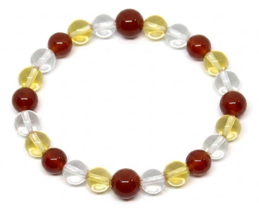 Carnelian, Citrine, Clear Quartz Bracelet 8mm Average Wrists